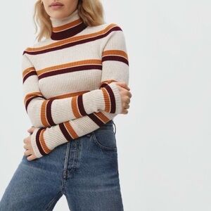 Everlane Striped Italian Merino Wool Rib Turtleneck Size Medium